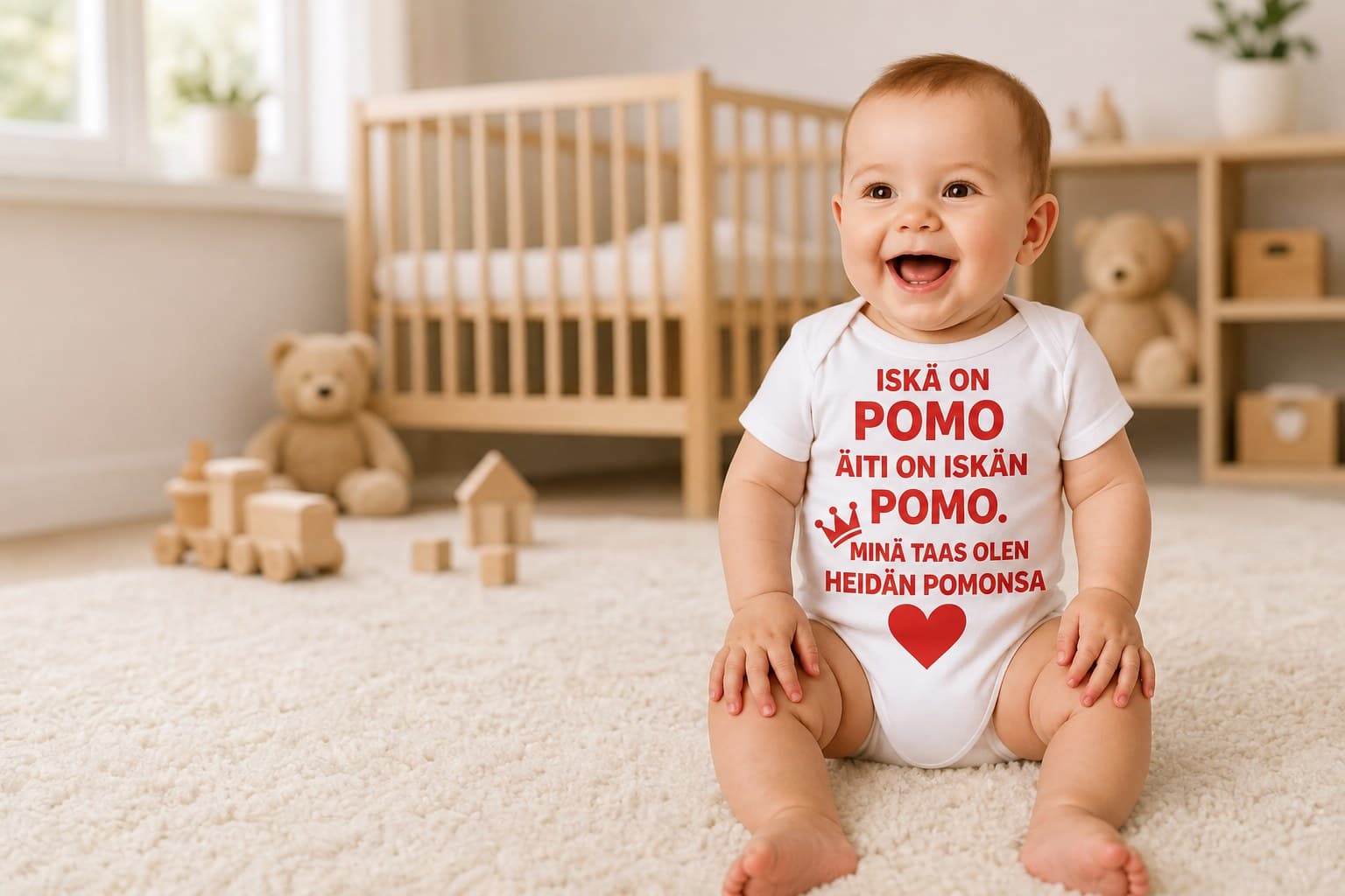 Vauva bodyssa, jossa lukee Minä olen heidän pomonsa